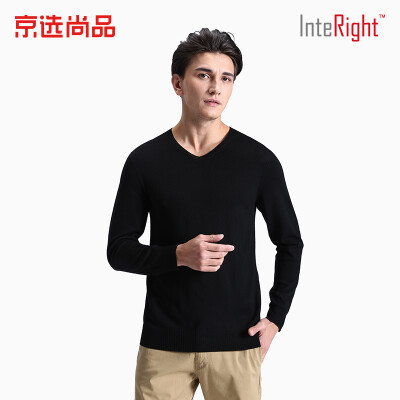 

JXUAN products �INTERIGHT mens sweater small V-neck seamless business slim sweater black