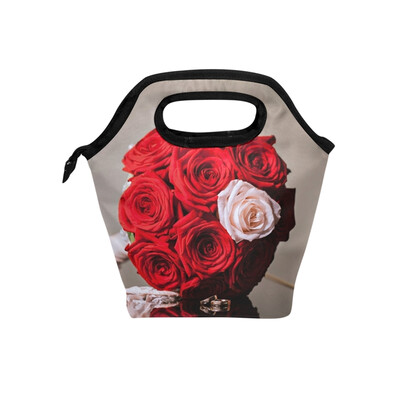 

Lunch Bag Bouquet Of Roses Tote Travel Picnic Insulated Handbags Portable Zipper Lunch Bag Box