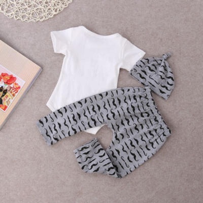 

US Stock Cute Baby Boy Bow Tie Romper Mustache Pant Hat Outfit Clothes 3Pcs Set