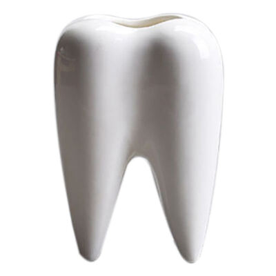 

UpperX Tooth Shape White Ceramic Flower Pot Modern Design Planter Teeth Model Mini Desktop Pot Creative Giftwithout plants