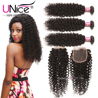 

UNice Hair Brazilian Virgin Human Hair 3 Bundles with Closure 44 Curly