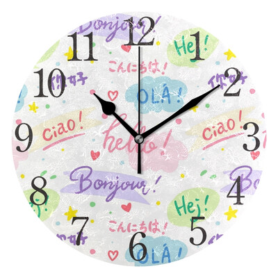 

Wall Clock Arabic Numerals Design Different Language About Hello Round