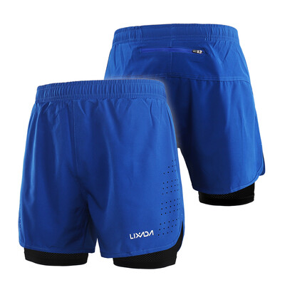 

Lixada Mens 2-in-1 Running Shorts Quick Drying Breathable Active Training Exercise Jogging Cycling Shorts with Longer Liner