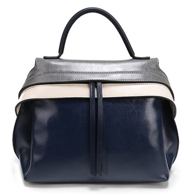 

Genuine Leather Handbags Women Contrast color High Quality Casual Female Bags Trunk Tote Brand Shoulder Bag Ladies Large Bolsos