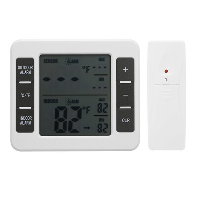 

Wireless Digital Audible Alarm Refrigerator Thermometer with 2PCS Sensor MinMax Display Indoor Outdoor Thermometer