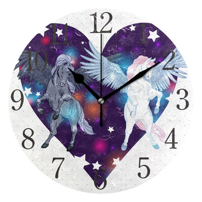 

Wall Clock Arabic Numerals Design Pair Winged Pegasus Round