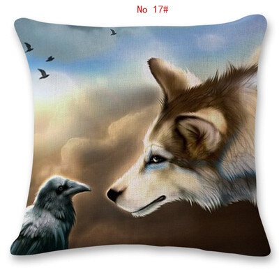 

45cm45cm Animal wolf pattern linen cotton pillow case sofa cushion cover animal design square decorative pillow cover