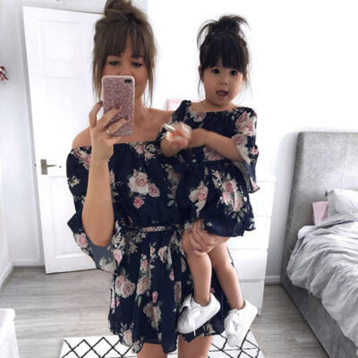 

UK Women Mother Daughter Matching Floral Dress Summer Girl Dress Clothes Outfits