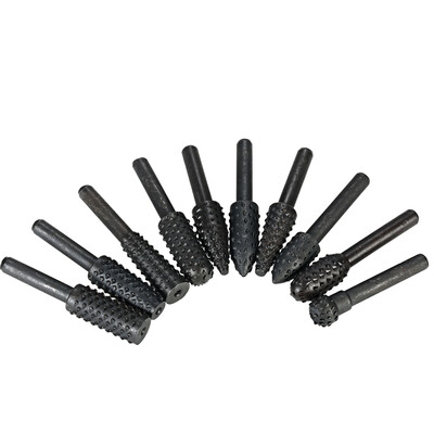 

10pcs Rotary Files Rasp Set 6mm Shank Carbon Steel Carbide Milling Cutter Rotary File Burr Tool Woodworking Carving Bits Grinding