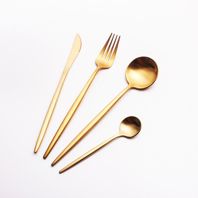 

STRUST 4PcsSet 304 Stainless Steel Matte Gold plated Western Luxury Cutlery