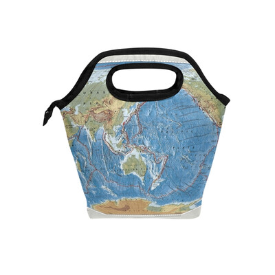 

Lunch Tote Bag World Map Travel Picnic Insulated Lunch Handbags Portable Zipper Lunch Bag Box