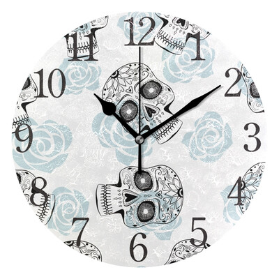 

Wall Clock Arabic Numerals Design Stylized Sugar Skulls Round