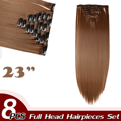 

Curly Full Head Clip Synthetic in Hair Extensions 8 Piece 18 Clips Hairpiece Long Wave for Women