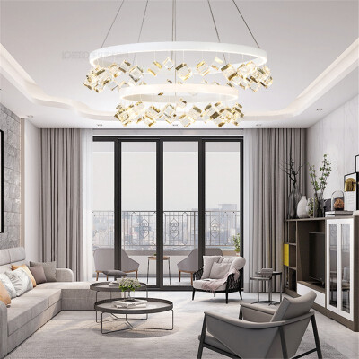 

Baycheer HL487601 Post Modern Slim 2-Light LED Pendant 1575 Diameter White LED Round Crystal ChandelierWhite Light