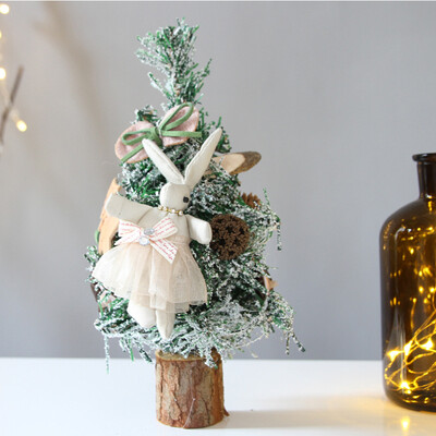 

Many beautiful memories Christmas decorations Christmas decorations Christmas tree package Santa Claus dress ornaments wood bottom small tree rabbit models