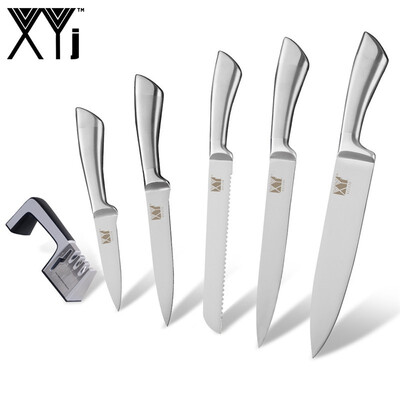 

XYj 4 in 1 Diamond Coated & Fine Ceramic Knife Sharpener 8" Chef Slicing Bread 5" Utility 35" Fruit Kitchen Knife