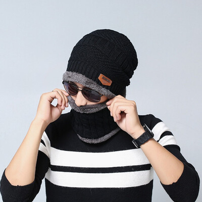 

Autumn&winter add fleece cover hat men knitting hat neck two sets of winter ear protector parent-child wool hat