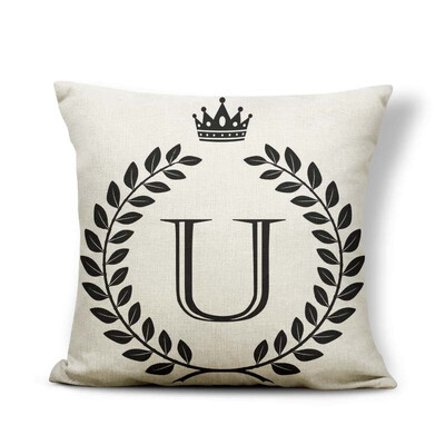 

Alphabet Letter A-Z Cushion Covers Family Initial King Queen Crown Pillow Case School Home Gifts Toss Pillow Large Cotton Linen
