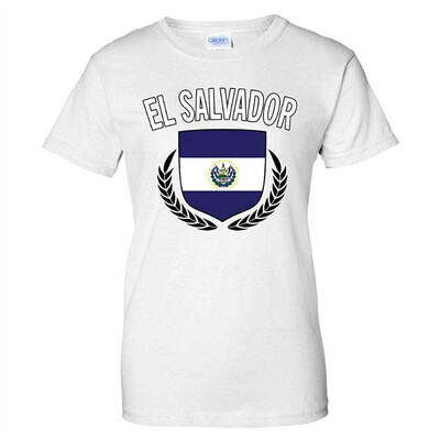 

El Salvador Flag Crest Olive Wreath Laurel Womens T-Shirt