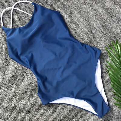 

Womens braided rope solid color backless sexy one-piece swimsuit