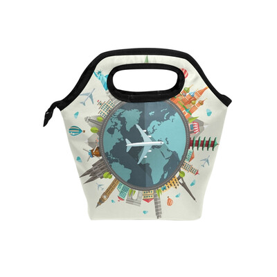 

Lunch Bag Tote Bag Earth Building Hot Air Balloon Travel Picnic Organizer Lunch Holder Handbags Lunch Bag Box