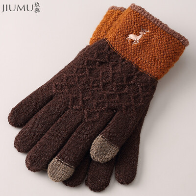 

Envy JIUMU mens wool gloves autumn&winter outdoor cold&windproof non-slip touch screen thick warm knitted finger gloves men GLM003 brown