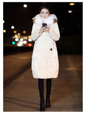 

2018 winter new fashion thick warm real fur collar hooded long down jacket womens jacket 90226