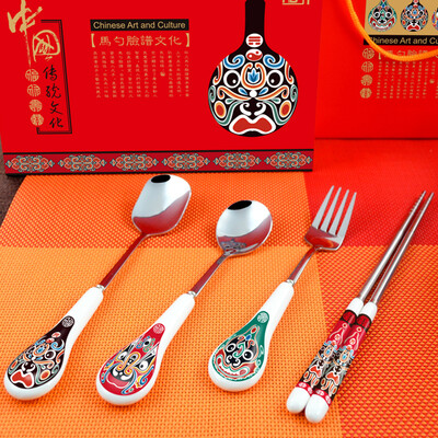 

【Jingdong Supermarket】 Huaxian WorldCom (HDST) stainless steel quintessence Beijing opera mask tableware horse spoon face chopsticks spoon fork four sets