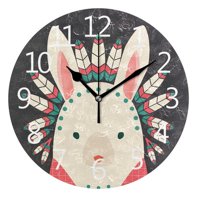 

Wall Clock Arabic Numerals Design Indian Hare With Feathers Round