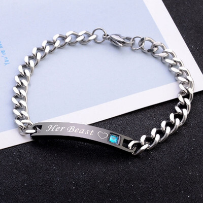 

Set a unique gift for the lover "" his beauty "" her beast "" couple bracelet ladies stainless steel bracelet mens jewelry