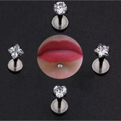 

Silver Labret Stud Crystal Cartilage Piercing Tragus Earrings Lip Ring
