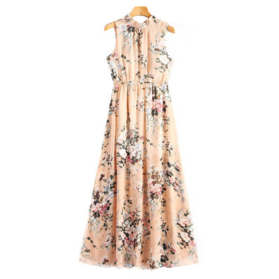 

Open Back Slit Floral Print Sleeveless Dress