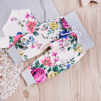 

Newborn Infant Baby Boys Girls Floral Hooded Tops Pants 2Pcs Outfits Set Clothes