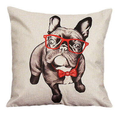 

UpperX Vintage Sofa Bed Home Cafe Decor Pillow Case Square Cushion Cover Linen Invisible Zipper 45 cmx45 cm Beige Dog