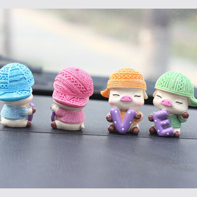 

1 set Cute little pig design Car Seat Ornament lovely cartoonl 4 poses Small Decorative Dolls Car Interior Display Decoration
