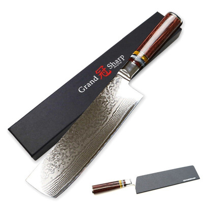 

Grandsharp 7 Inch Nakiri Cleaver Knife Japanese Chefs Cooking Tool Sharp Damascus Blade Cutter Stainless Steel Kitchen Knives Pakk