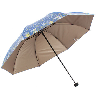 

[Jingdong supermarket] paradise umbrella Mocha life double-sided soft pink color plastic anti-UV three-fold black bar steel skull umbrella champagne 33131E
