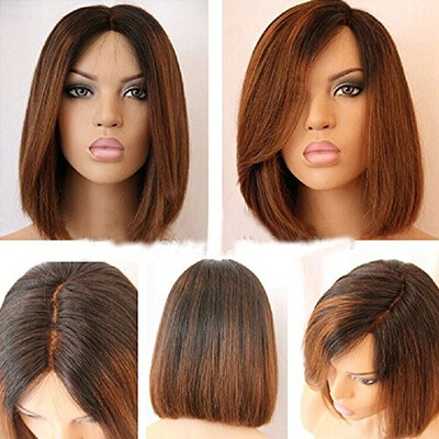

Full Lace Wig Straight Human Hair Glueless Full Lace Wigs Bob Cut 100 Brazilian Virgin Hair Ombre Color Natural Looking Short Wig