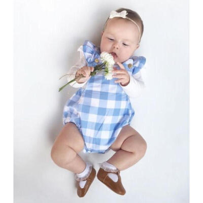 

Kids Newborn Baby Girls Bat Sleeve Romper Grid Bodysuit Jumpsuit Outfits Clothes