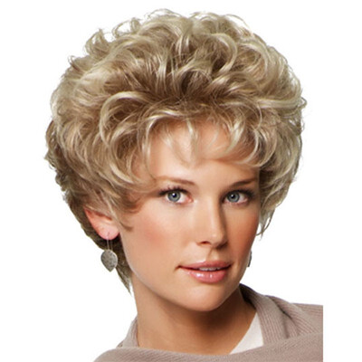 

StrongBeauty Short Curly Blonde Ombre Synthetic Wigs For Women Natural Looking Daily Wigs