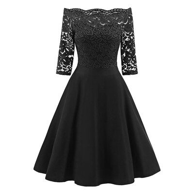 

Lace Panel Off The Shoulder Vintage Flare Dress