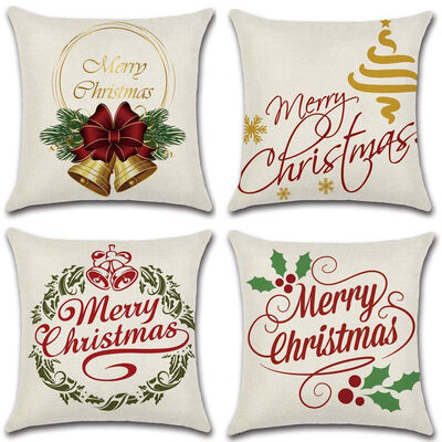 

UpperX 4Pcs Merry Christmas Linen Pillow Cover Square Burlap Decorative Throw Pillowslips Cushion Cover Pillowcases