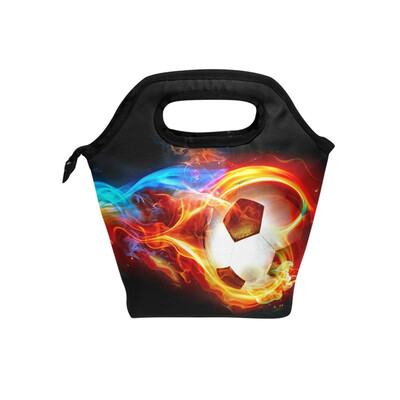 

Lunch Tote Bag Fire Football Travel Picnic Insulated Lunch Handbags Portable Zipper Lunch Bag Box