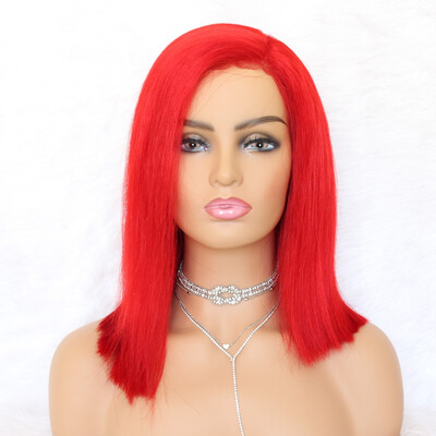 

AISOM Red Color Lace Frontal Human Hair Wig 180 Density