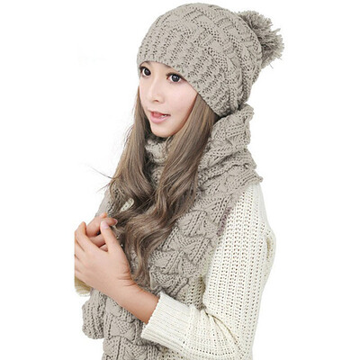

MyMei Womens Warm Woolen Knit Hood Scarf Shawl Caps Hats Suit 1 Set