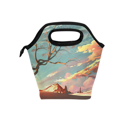 

Insulated Lunch Tote Bag Artistic Painting Travel Picnic Lunch Handbags Portable Zipper Lunch Bag Box