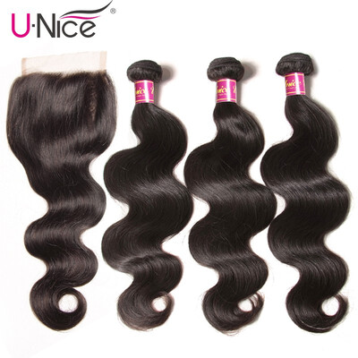 

UNice Hair Extensions 8A Brazilian Human Hair Bundles with Closure Body Wave