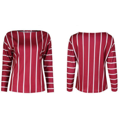 

Fashion Women Ladies Long Sleeve Stripe Crew Neck Shirts Tops Blouse Tee S-XL