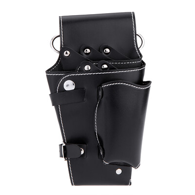 

Black Waist Pack for Hairdressing Tool Soft Leather Scissors Comb Bag