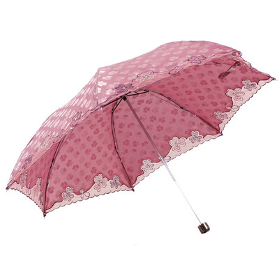 

【Jingdong Supermarket】 Paradise umbrella full of sunshine stickers decorated with sequins San Yehua three fold embroidery pencil sunny umbrella dark powder 33211E